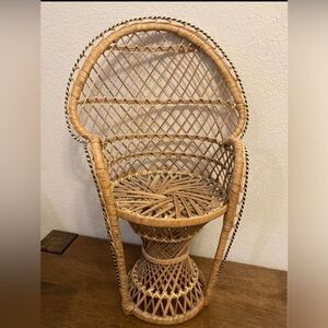 Vintage Style Miniature Rattan Wicker Peacock Chair Doll Sized Retro
